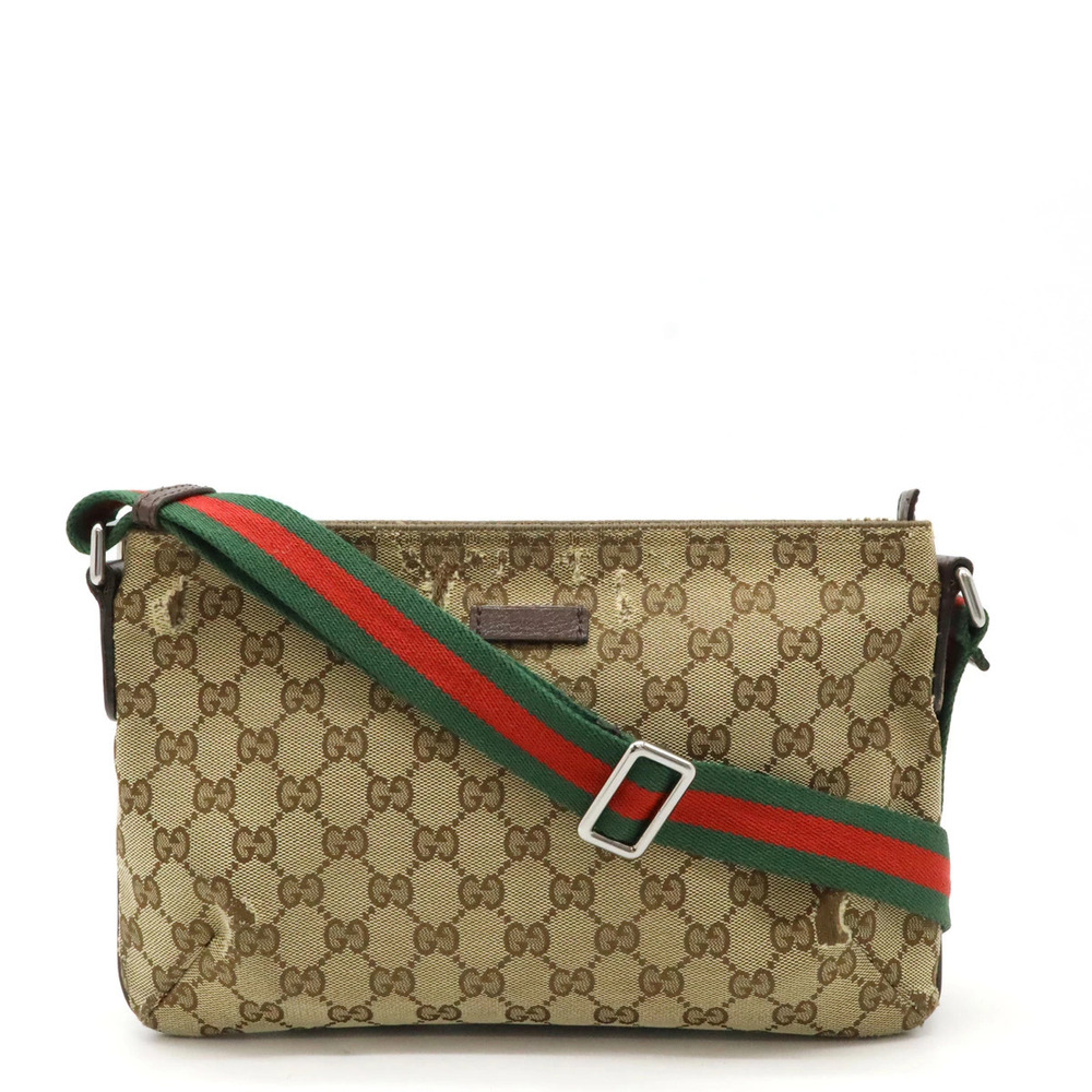 Gucci GG Canvas Sherry Crossbody Bag Leather Beige Brown Cream Green Red
